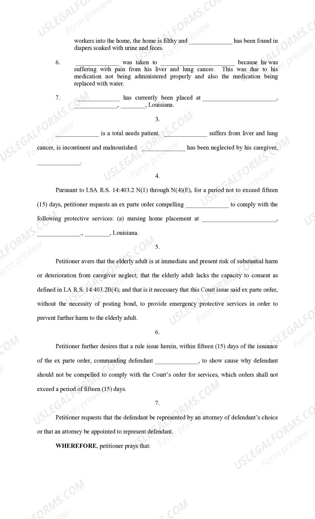 Preview Petition for Emergency Protective Services for Elderly Person