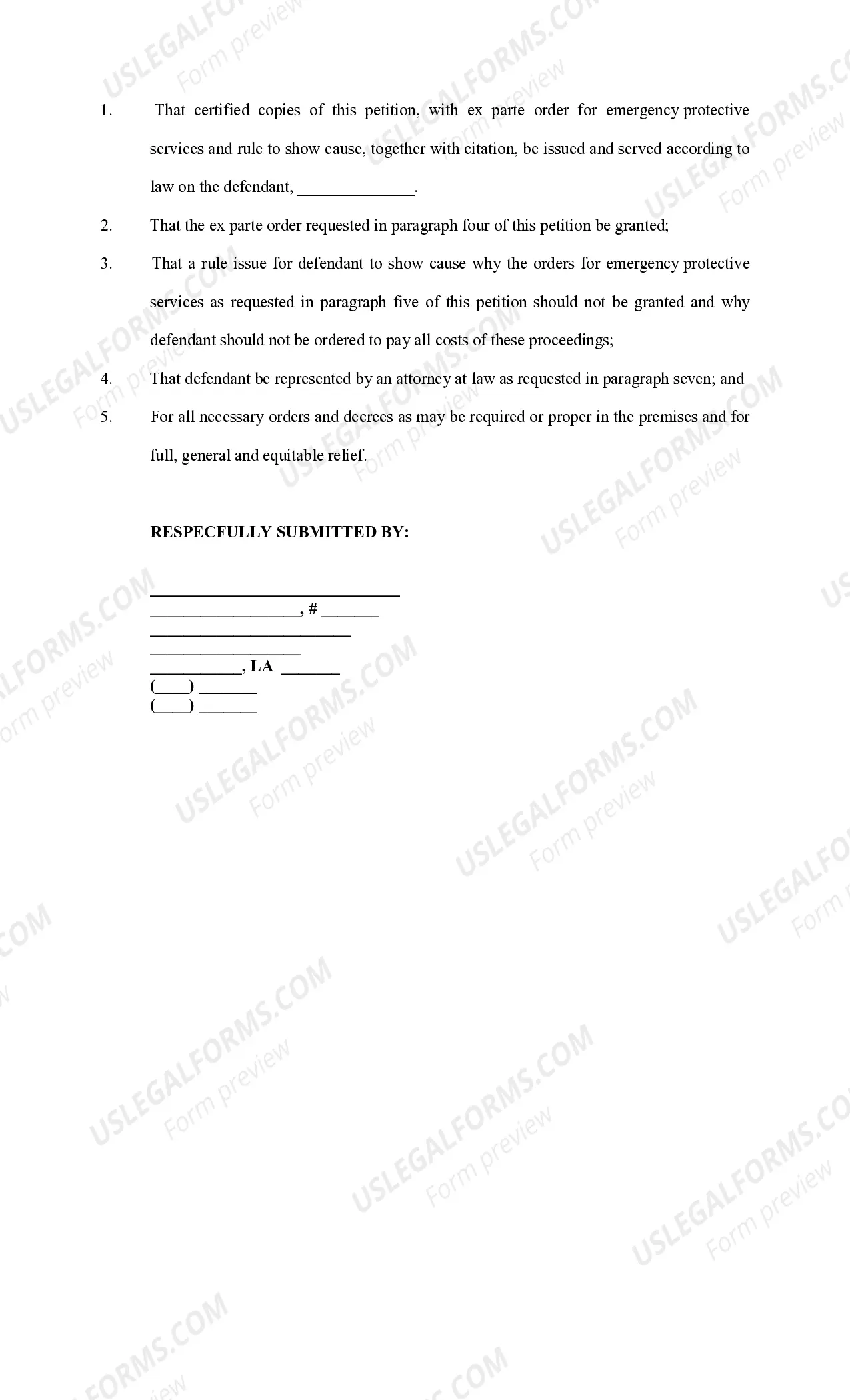 Preview Petition for Emergency Protective Services for Elderly Person