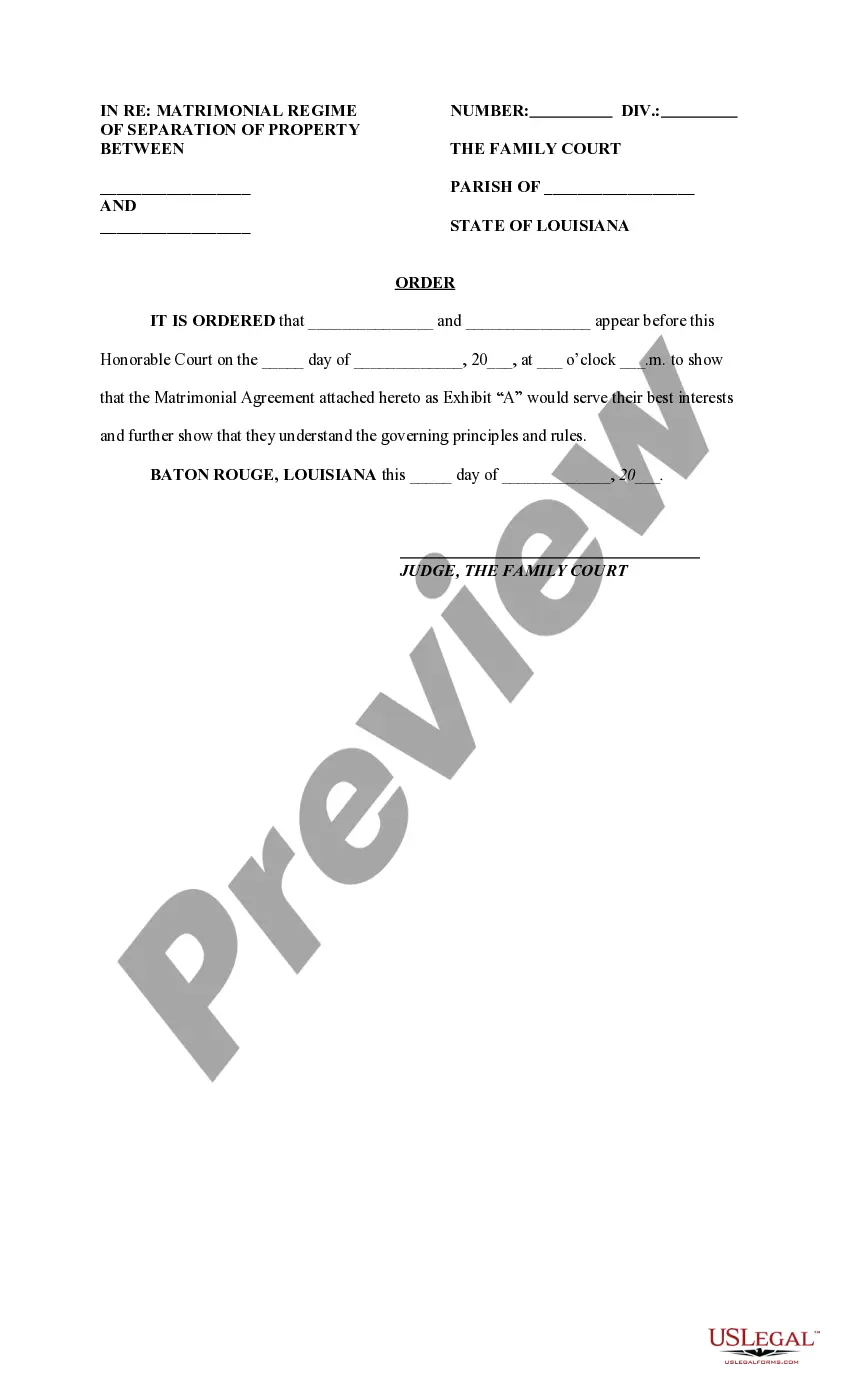 Preview Joint Petition for Approval of Matrimonial Regime of Separation of Property, with Order