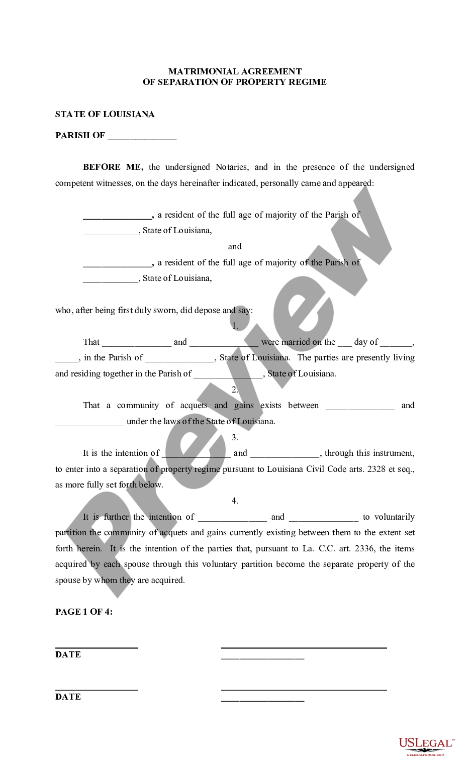 louisiana-separate-property-agreement-form-for-sale