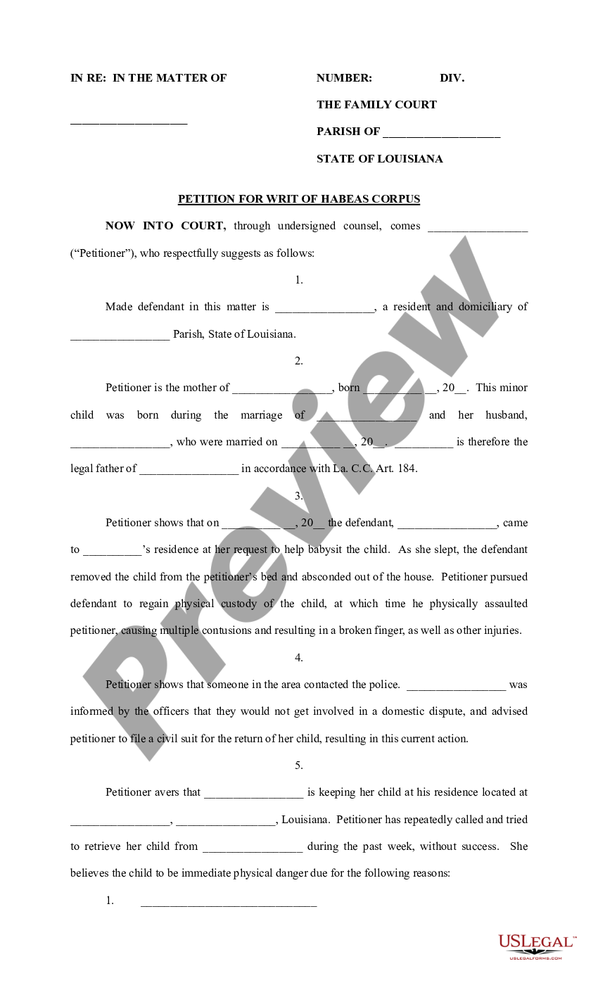 louisiana-petition-for-writ-of-habeas-corpus-habeas-file-us-legal-forms