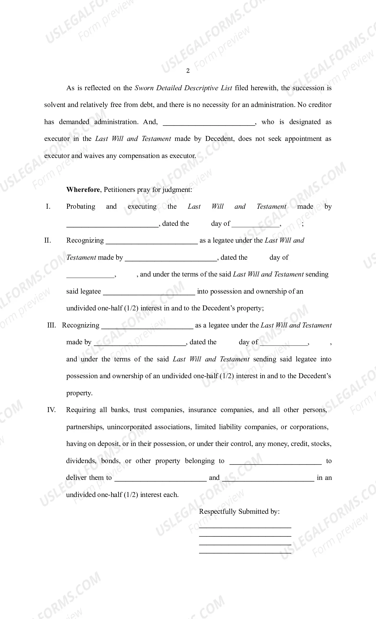 Preview Petition to Probate and For Possession