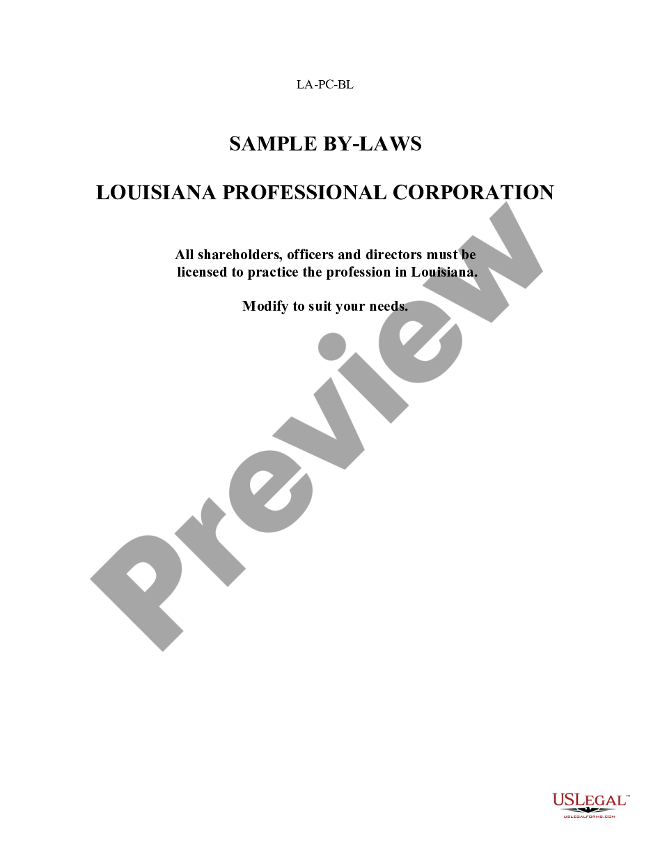 page 0 Sample Bylaws for a Louisiana Professional Corporation preview