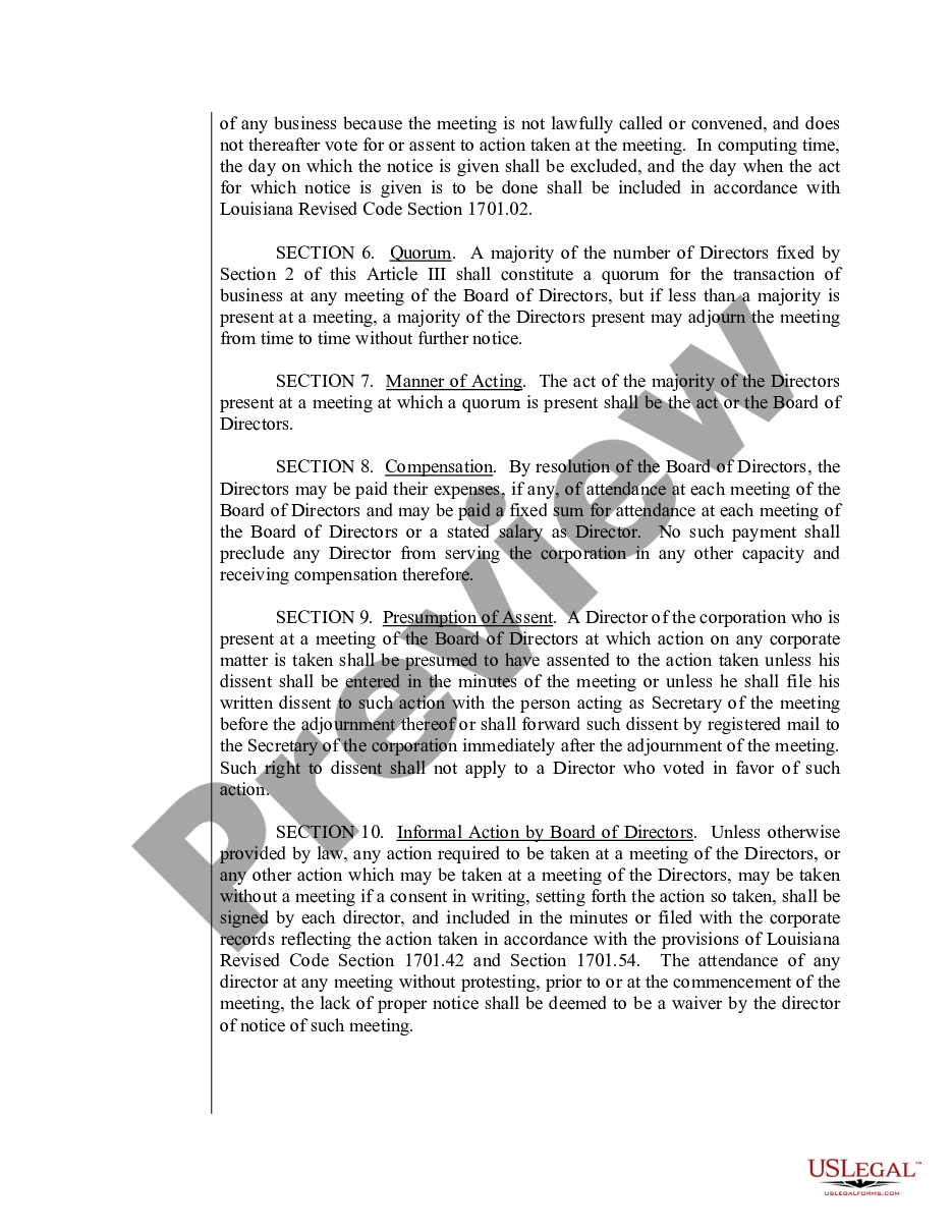 page 7 Sample Bylaws for a Louisiana Professional Corporation preview
