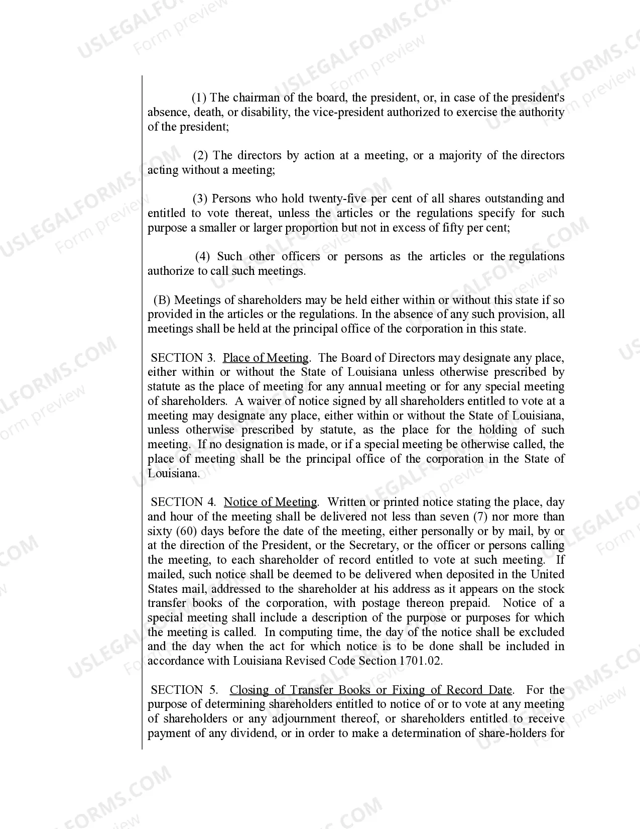 Preview Sample Bylaws for a Louisiana Professional Corporation