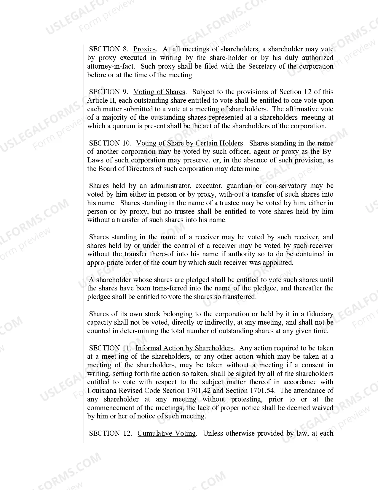 Preview Sample Bylaws for a Louisiana Professional Corporation