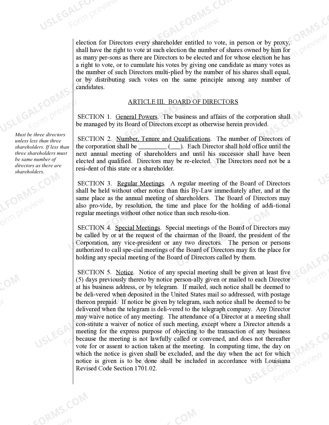 Preview Sample Bylaws for a Louisiana Professional Corporation