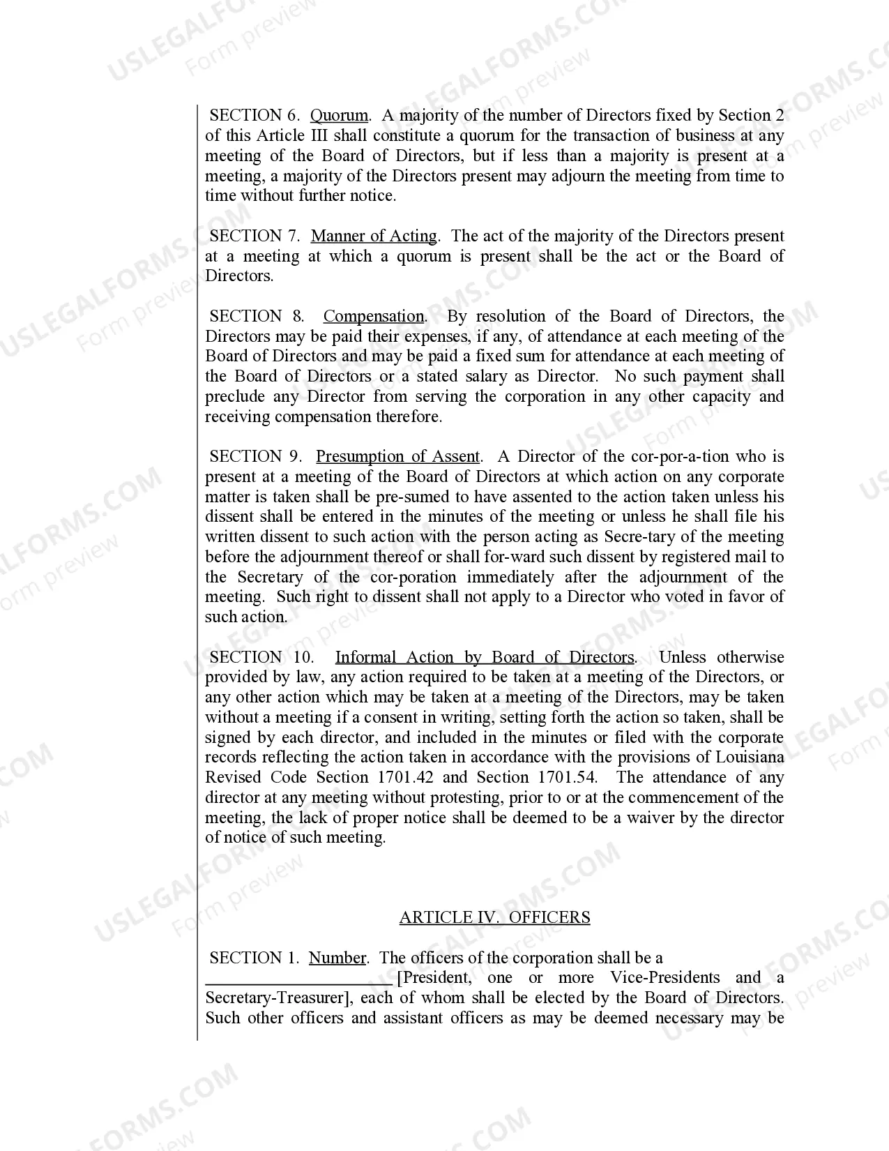 Preview Sample Bylaws for a Louisiana Professional Corporation