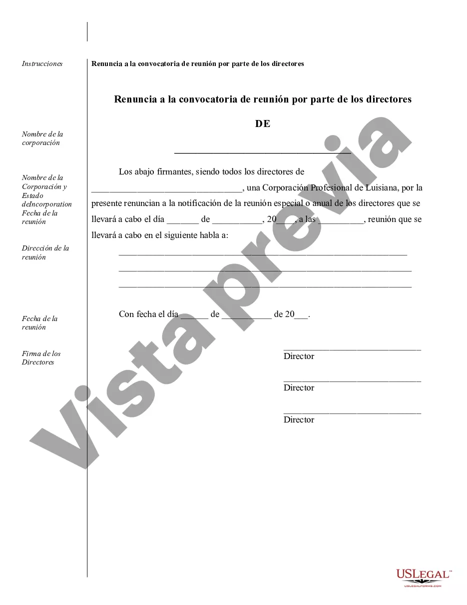 Preview Ejemplos de registros corporativos para una corporación profesional de Luisiana