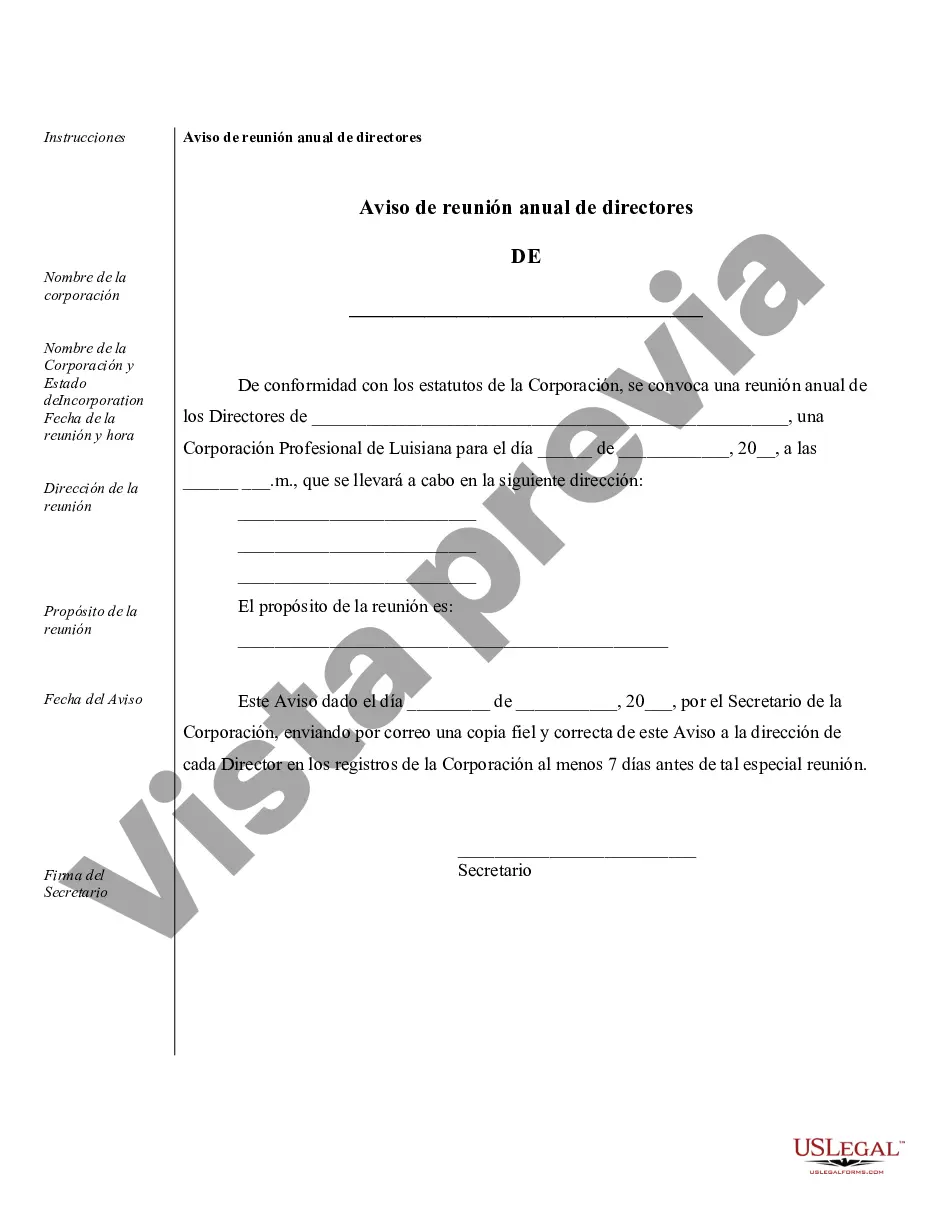 Preview Ejemplos de registros corporativos para una corporación profesional de Luisiana
