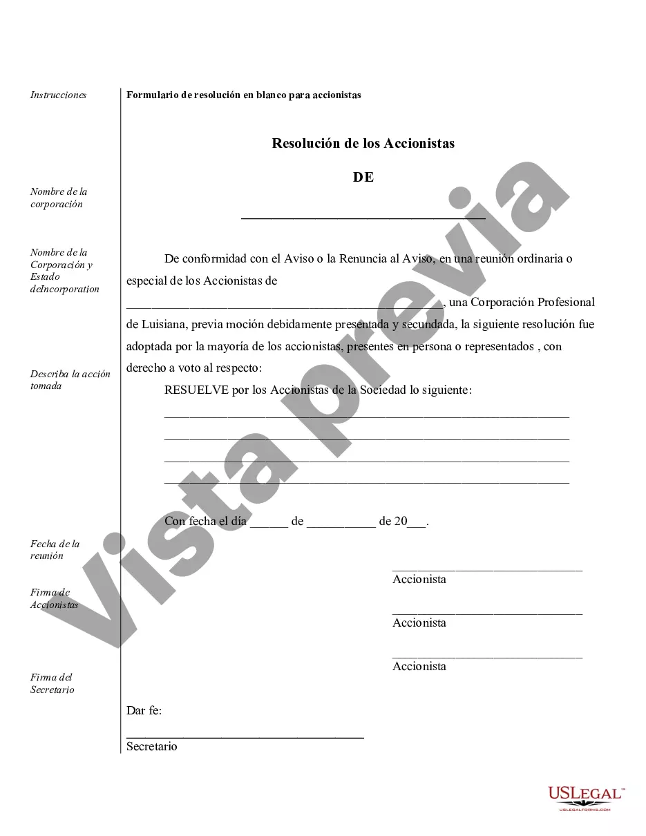 Preview Ejemplos de registros corporativos para una corporación profesional de Luisiana