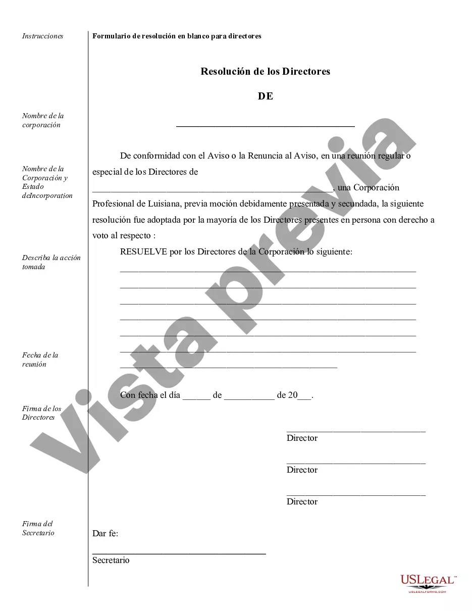 Preview Ejemplos de registros corporativos para una corporación profesional de Luisiana