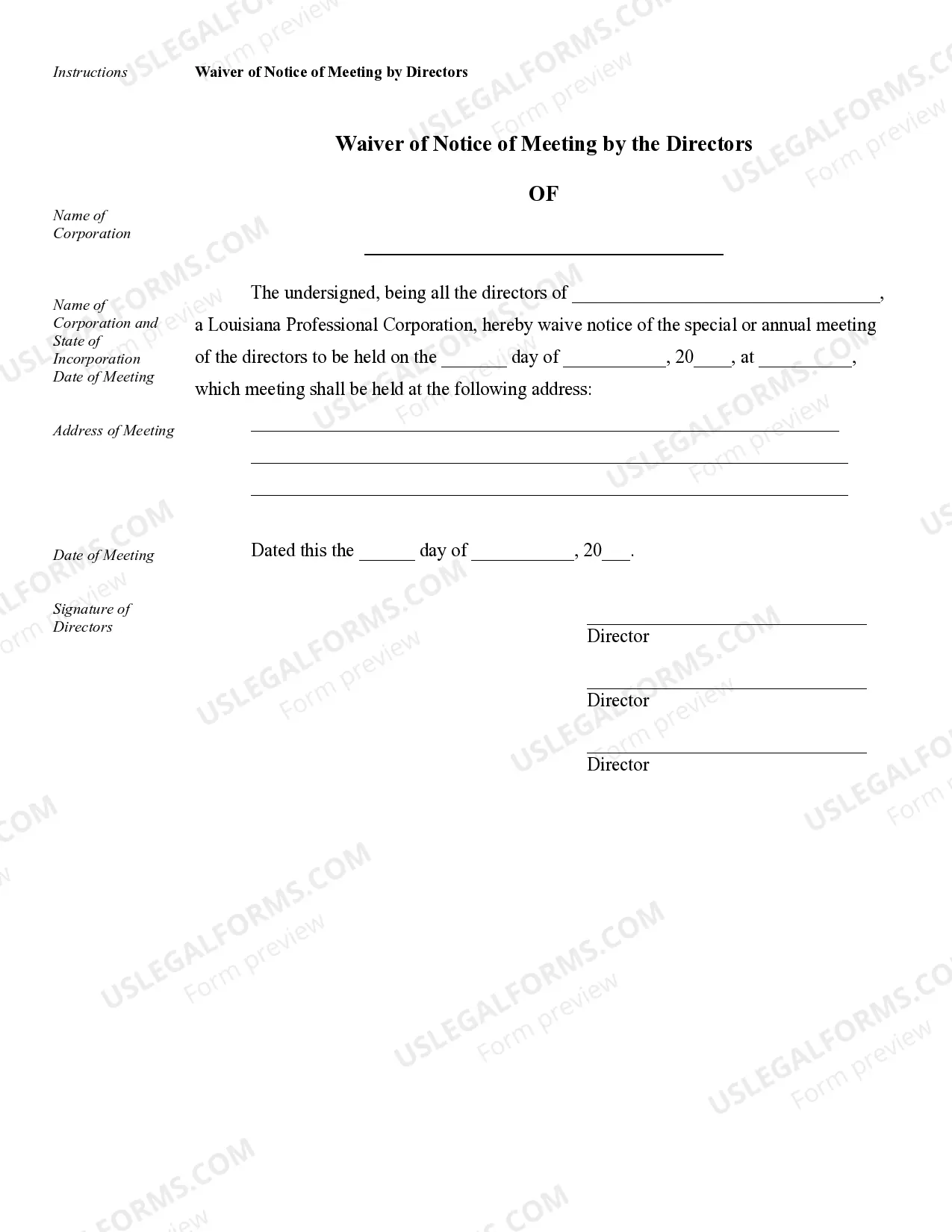Preview Sample Corporate Records for a Louisiana Professional Corporation