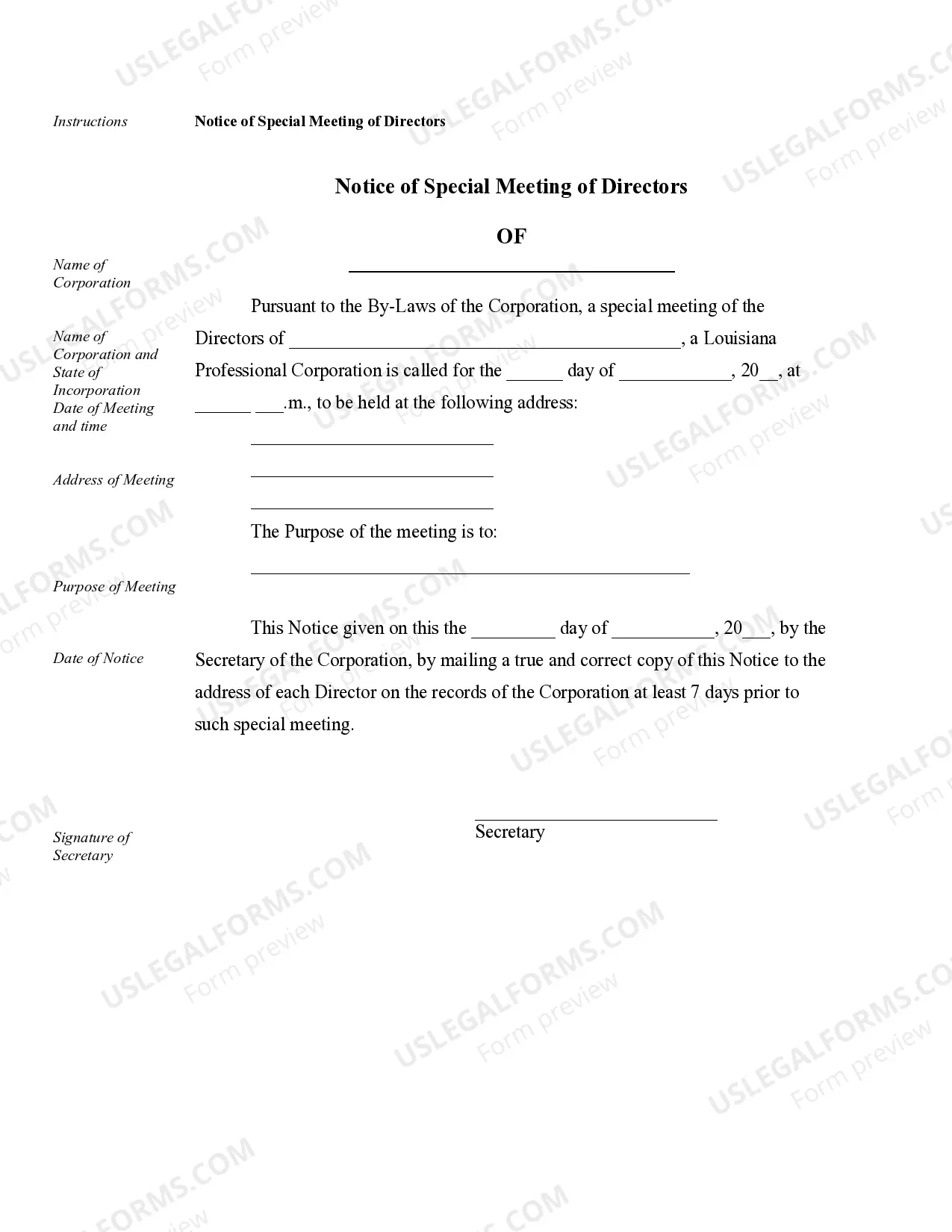 Preview Sample Corporate Records for a Louisiana Professional Corporation