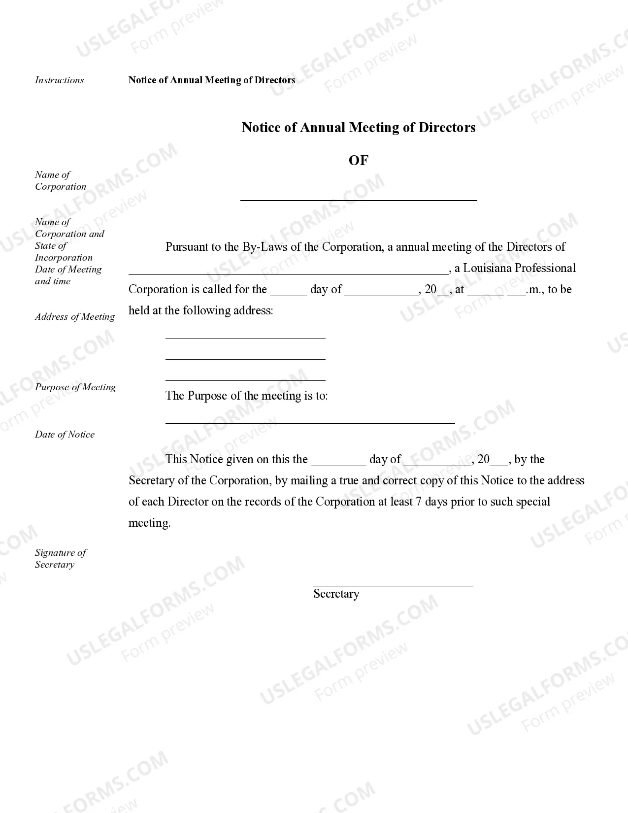 Preview Sample Corporate Records for a Louisiana Professional Corporation