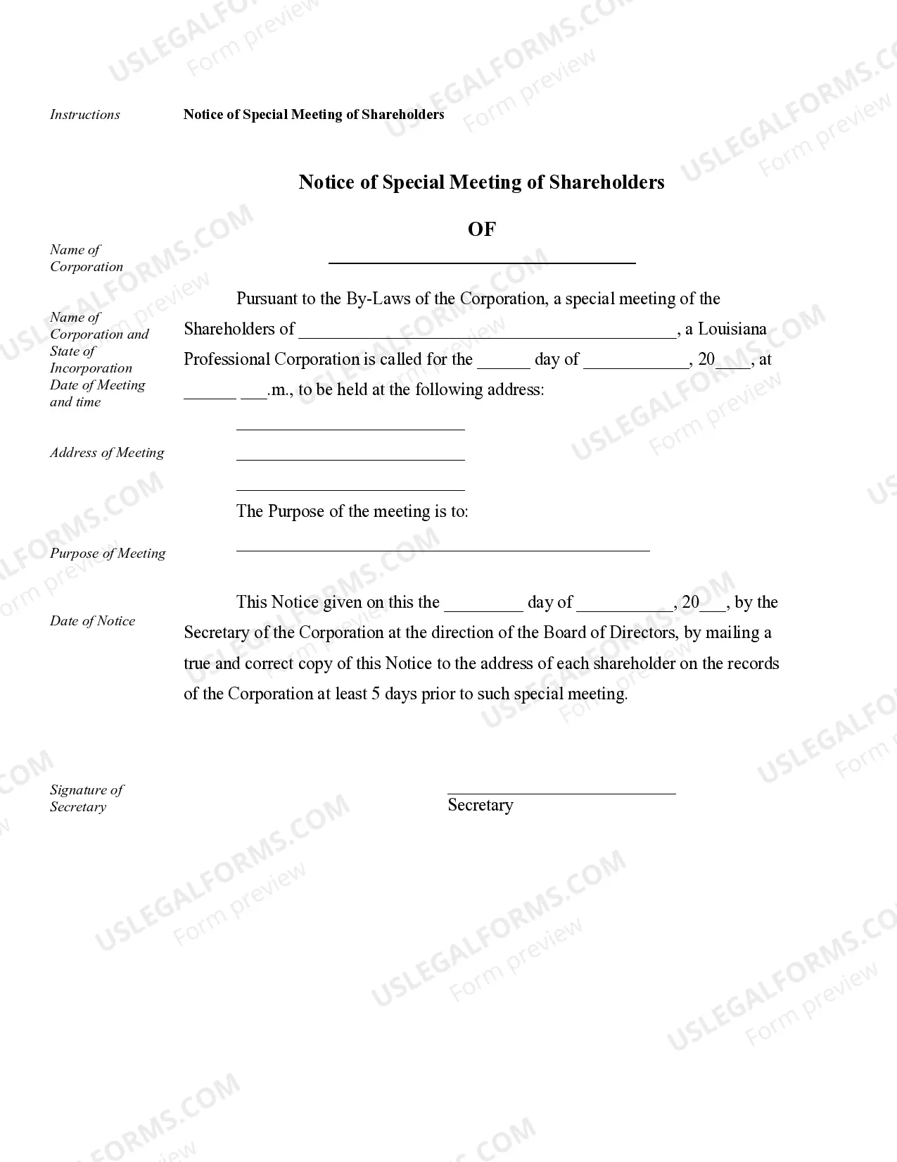 Preview Sample Corporate Records for a Louisiana Professional Corporation