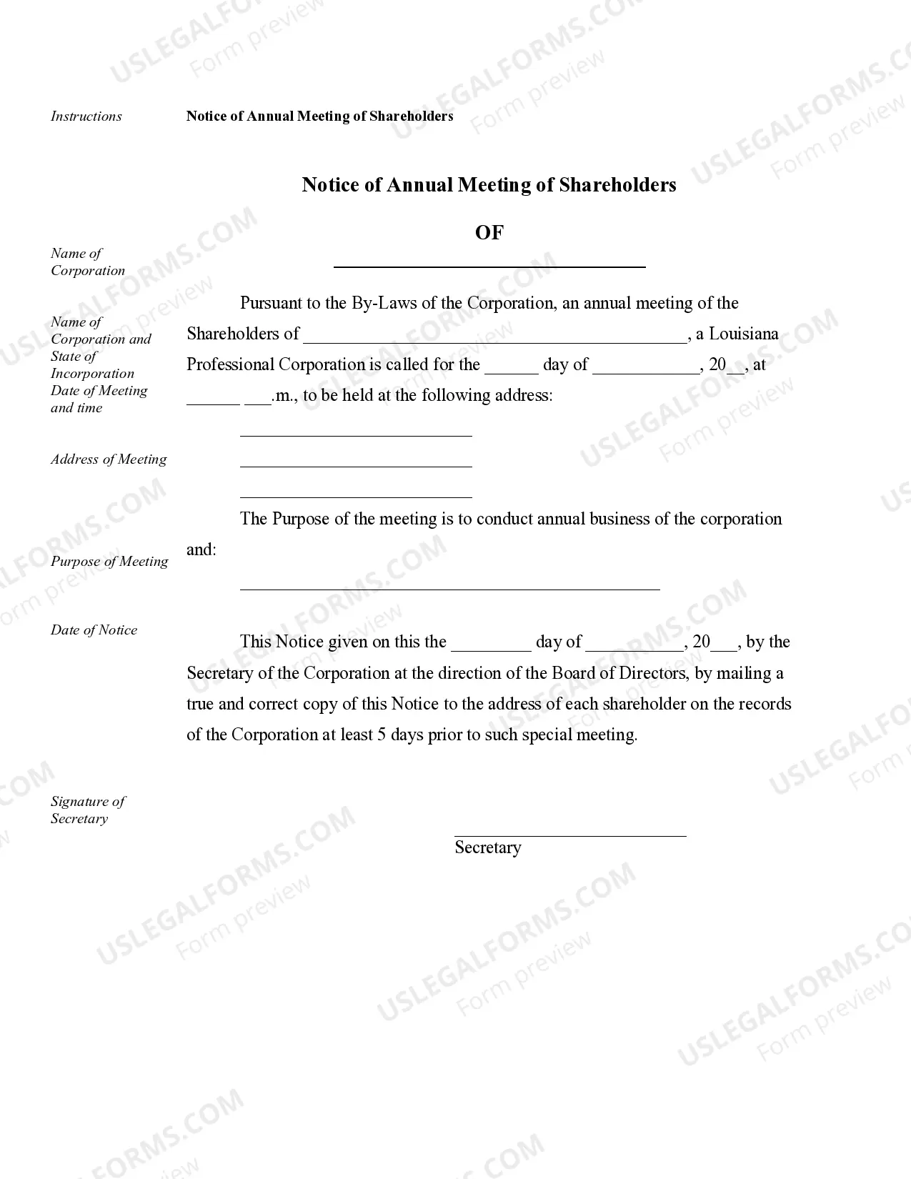 Preview Sample Corporate Records for a Louisiana Professional Corporation