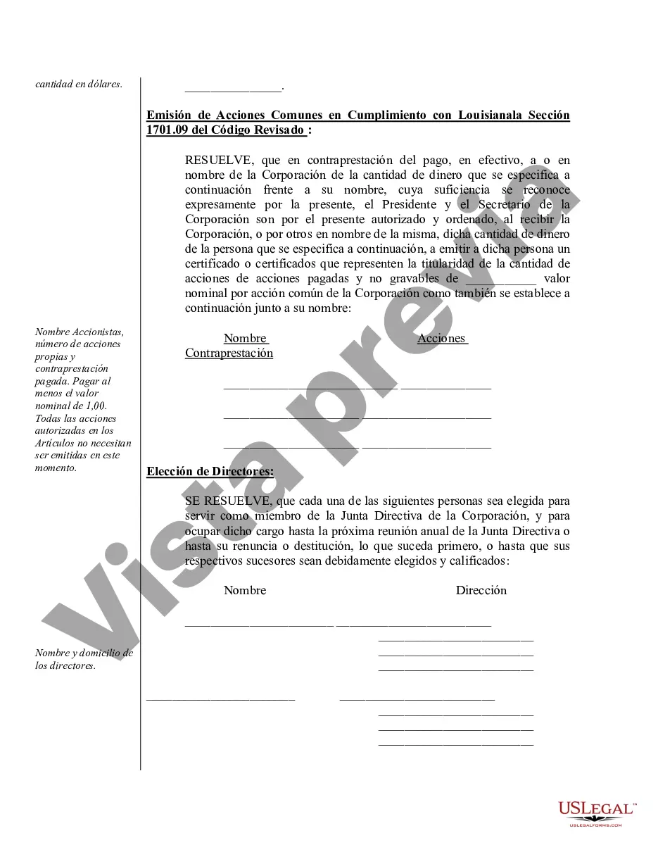 Preview Ejemplo de actas de organización para una corporación profesional de Luisiana