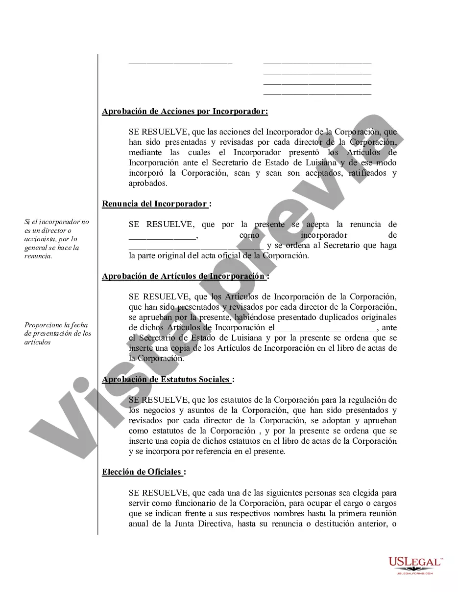 Preview Ejemplo de actas de organización para una corporación profesional de Luisiana
