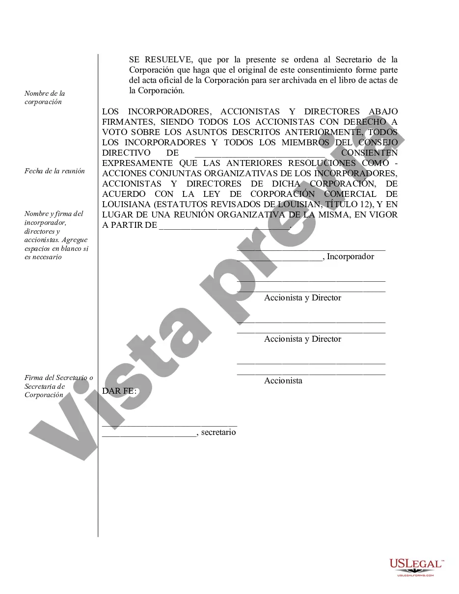 Preview Ejemplo de actas de organización para una corporación profesional de Luisiana