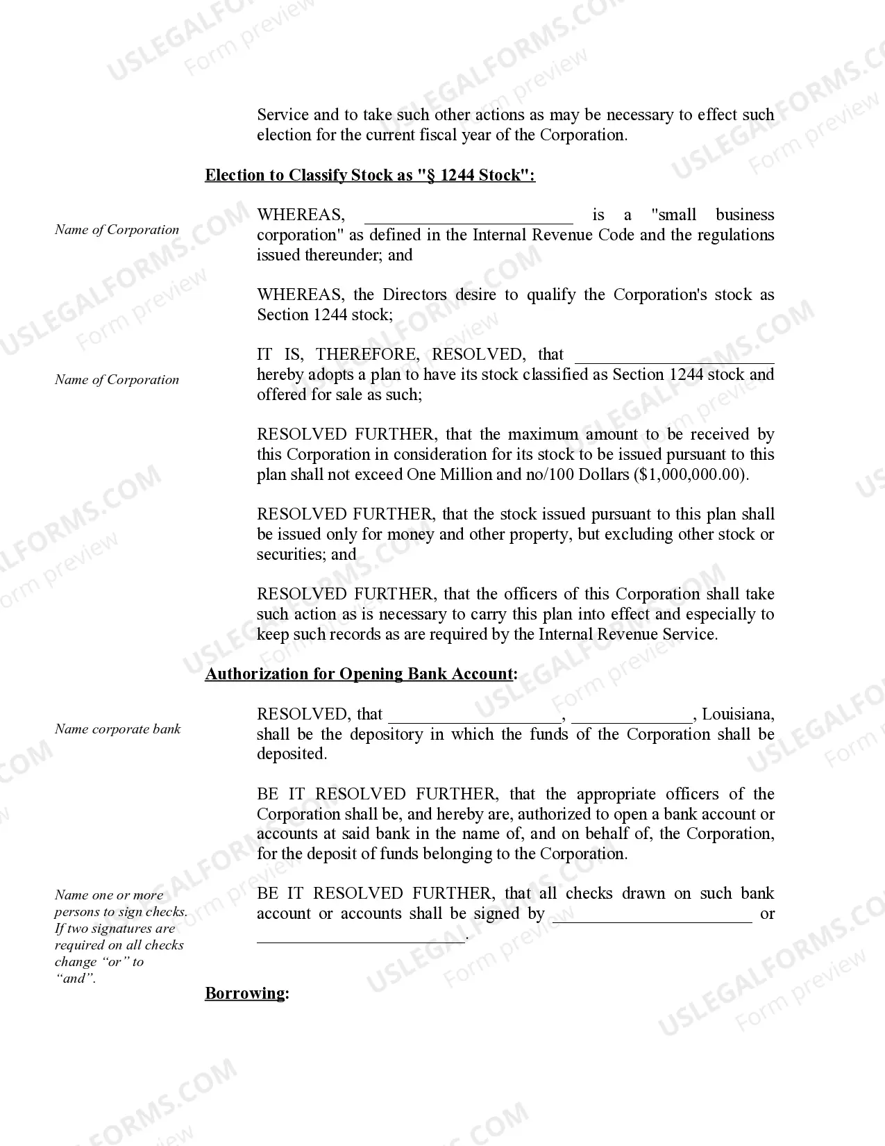 Preview Sample Organizational Minutes for a Louisiana Professional Corporation