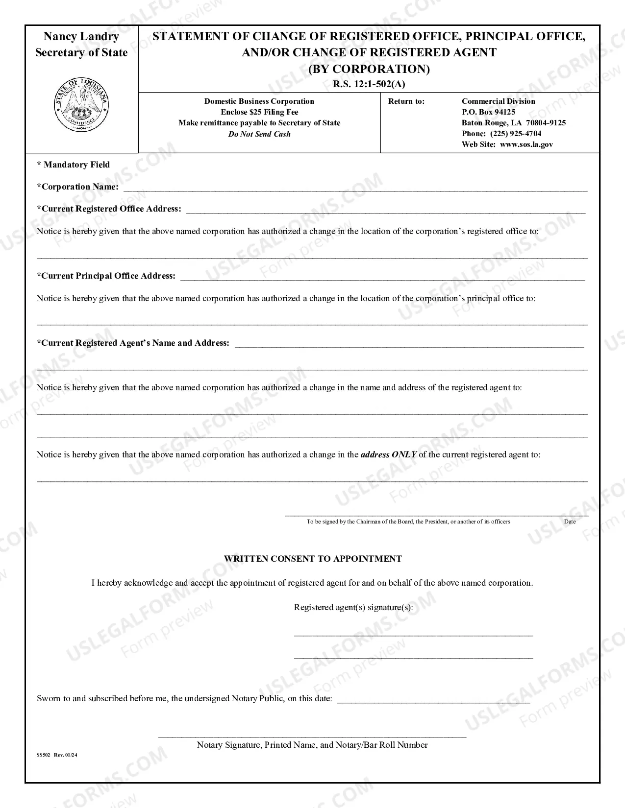 Preview Louisiana Change of Registered Agent