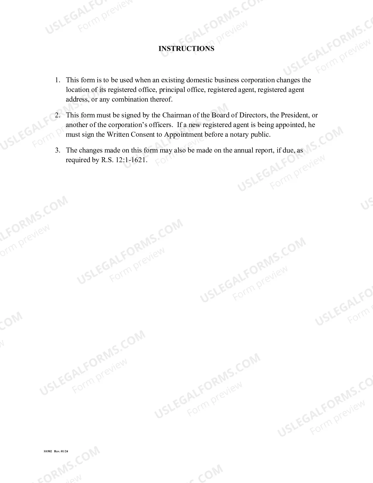 Preview Louisiana Change of Registered Agent