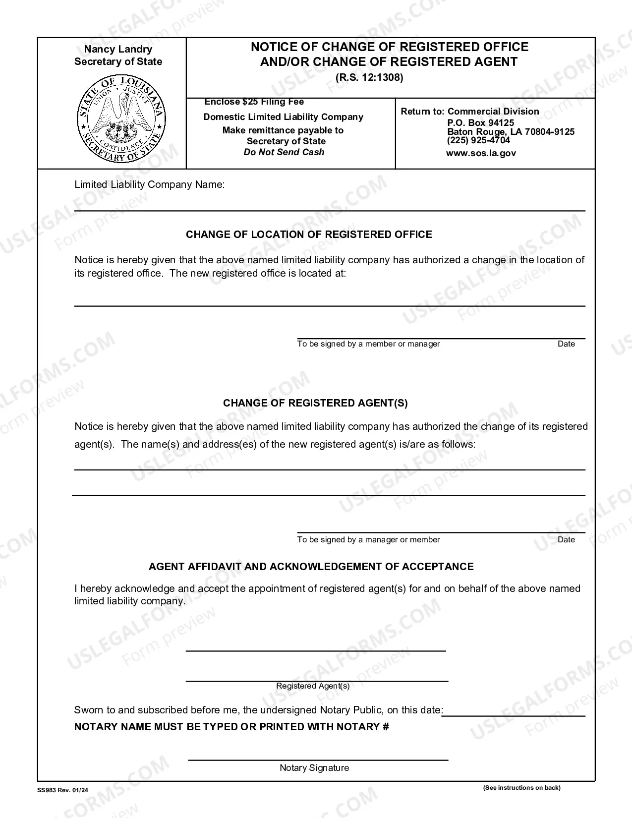 Preview Louisiana Change of Registered Agent