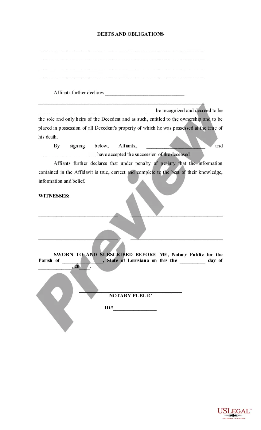 Preview Small Succession Affidavit of Death and Heirship