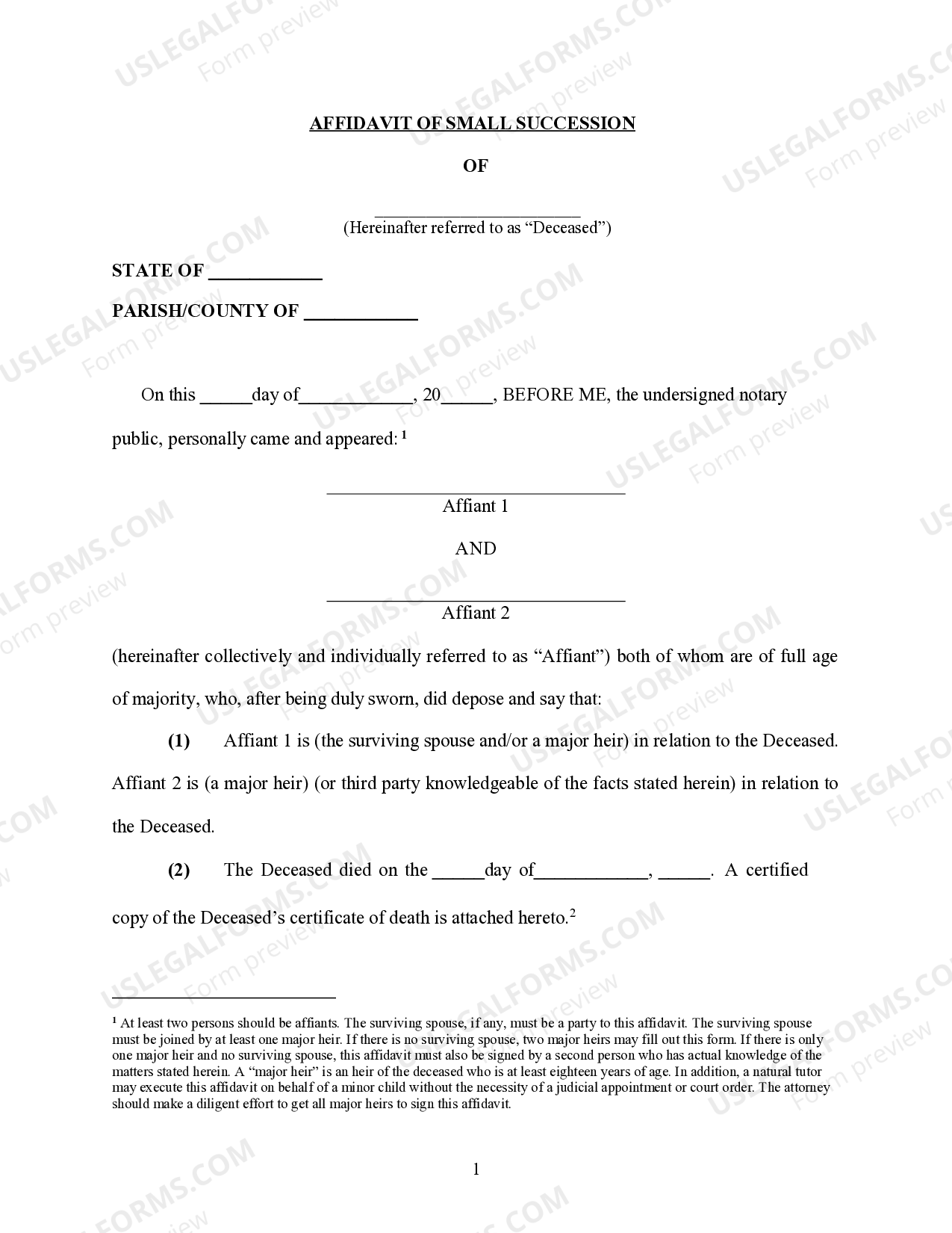 Louisiana Affidavit of Small Succession US Legal Forms