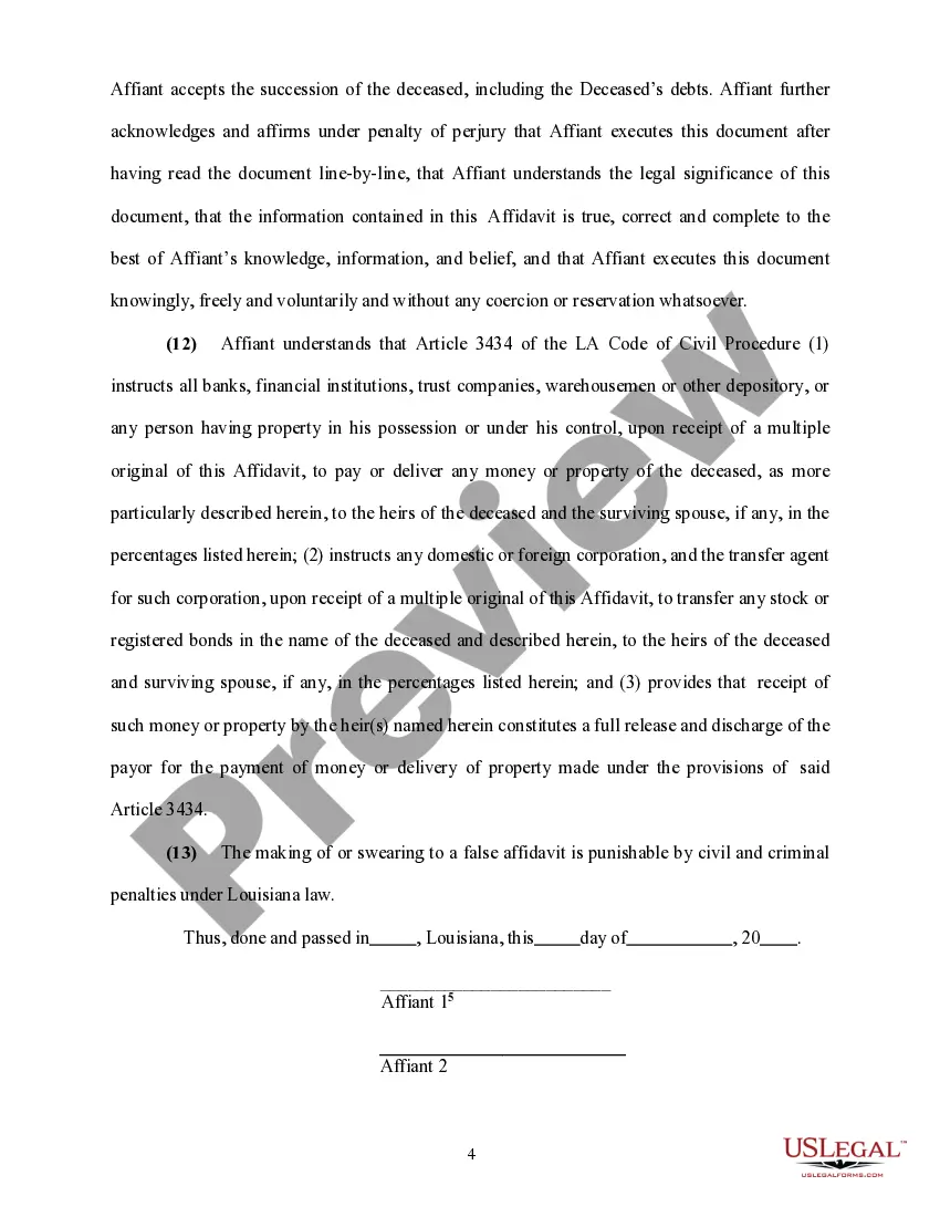 Preview Affidavit of Small Succession