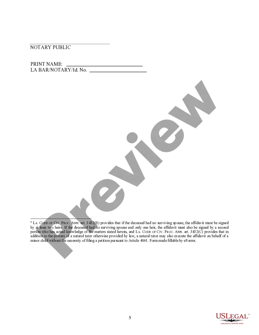 Preview Affidavit of Small Succession