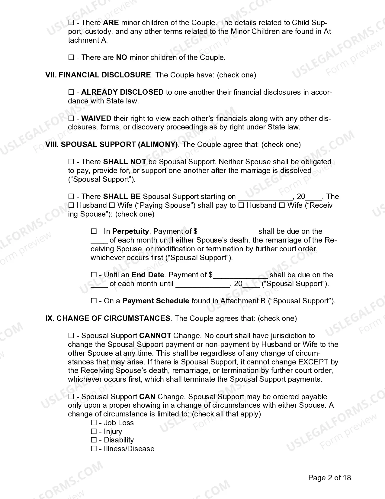 Preview Marital Settlement Agreement