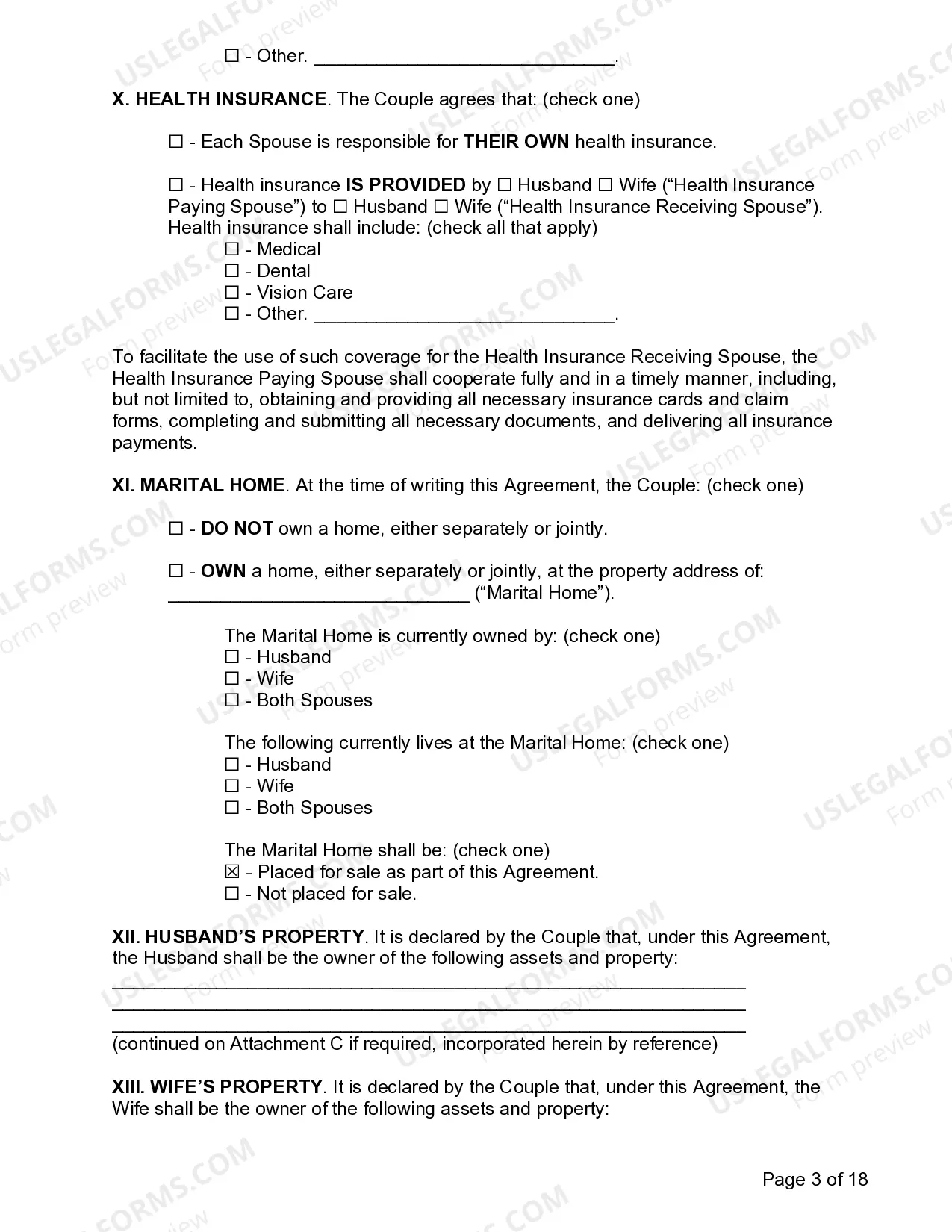 Preview Marital Settlement Agreement