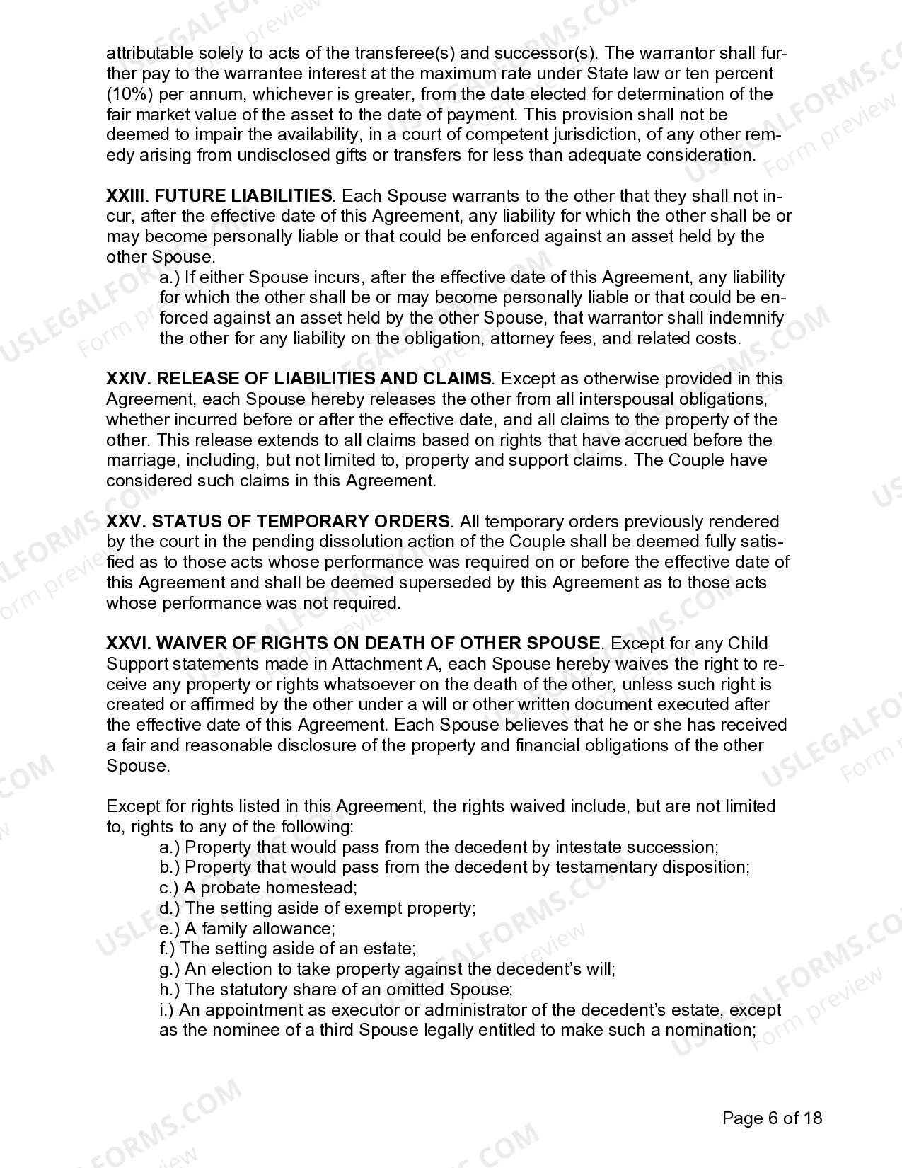 Preview Marital Settlement Agreement