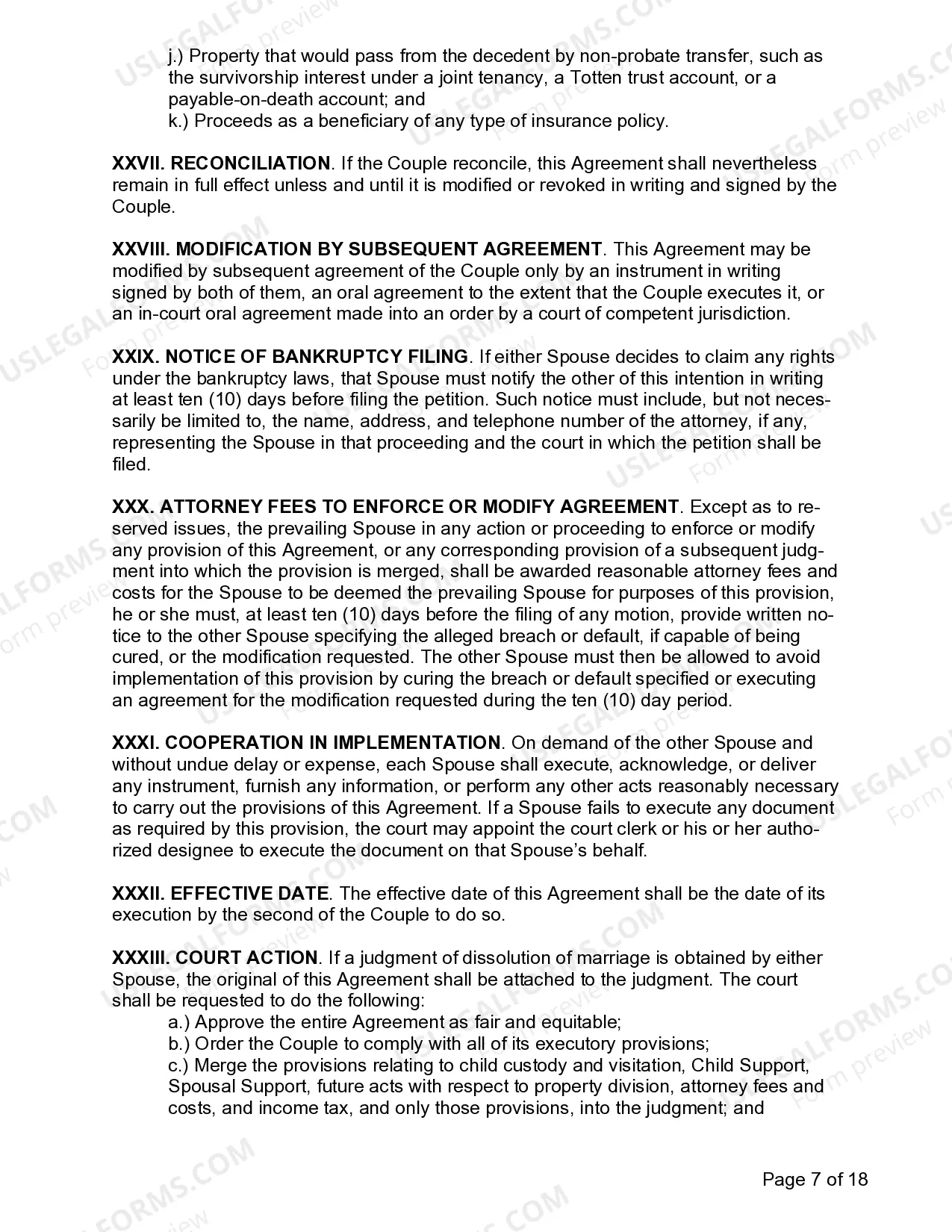 Preview Marital Settlement Agreement