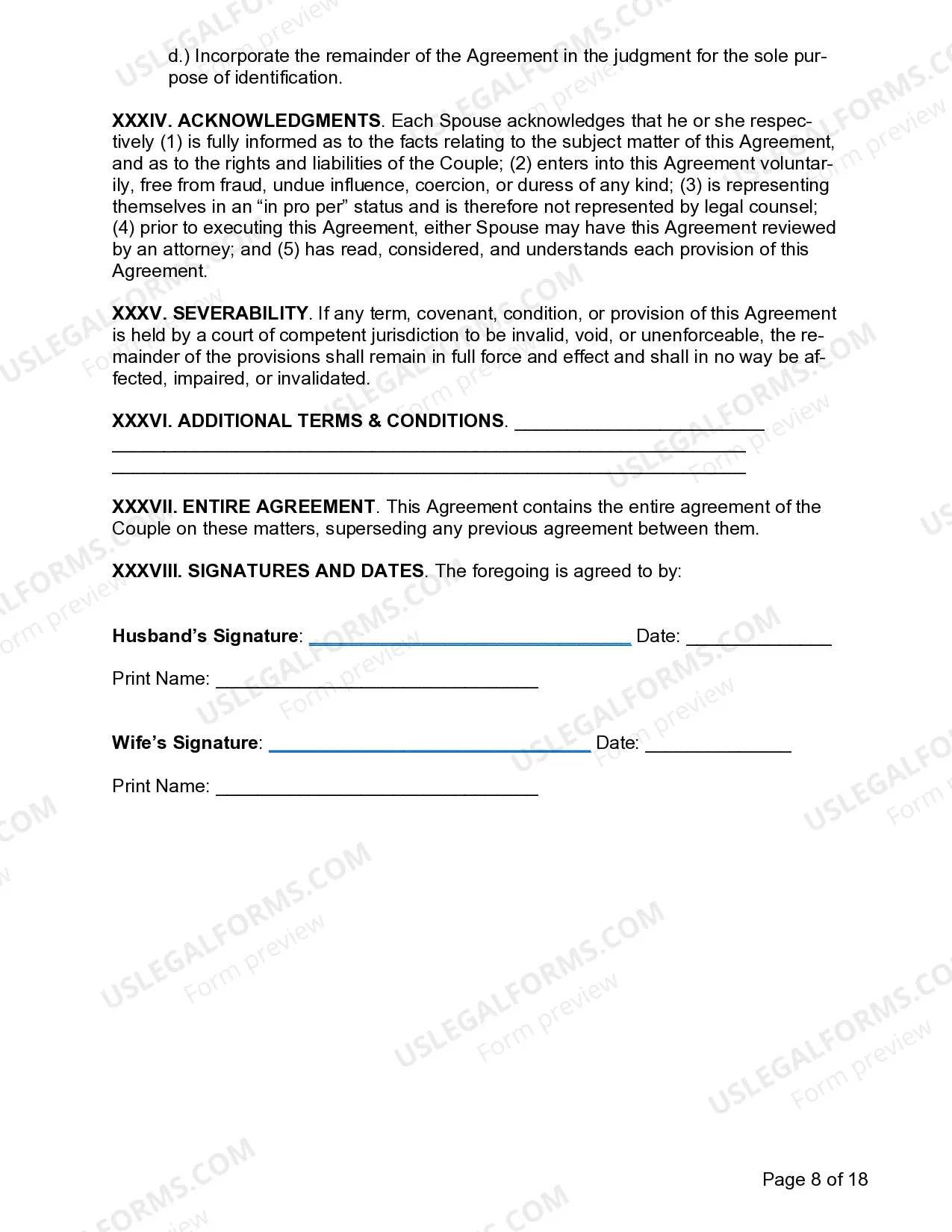 Preview Marital Settlement Agreement