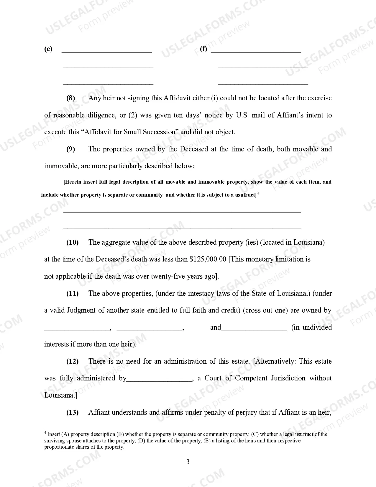 Preview Affidavit of Small Succession