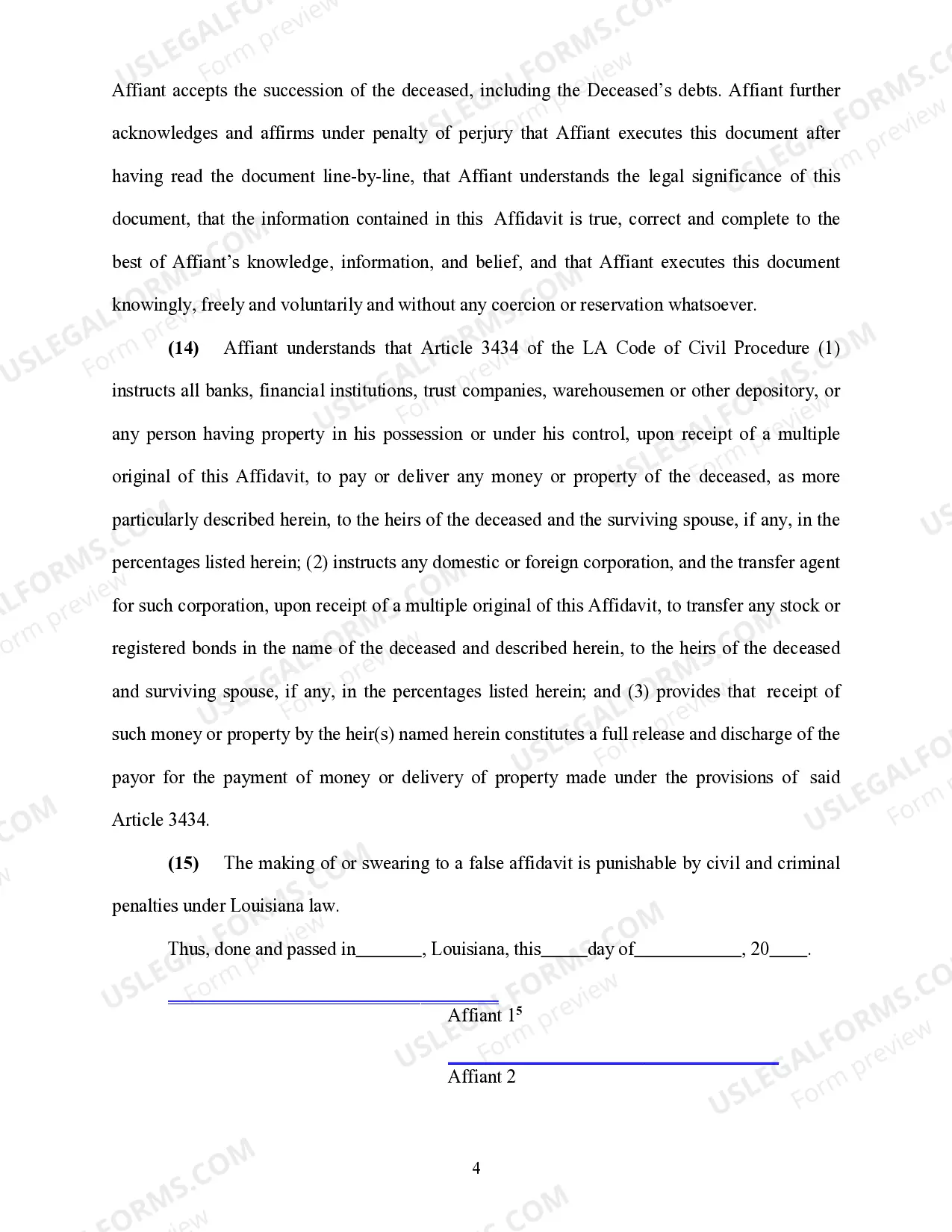 Preview Affidavit of Small Succession