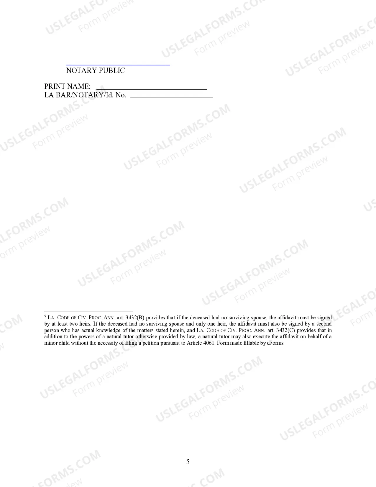 Preview Affidavit of Small Succession