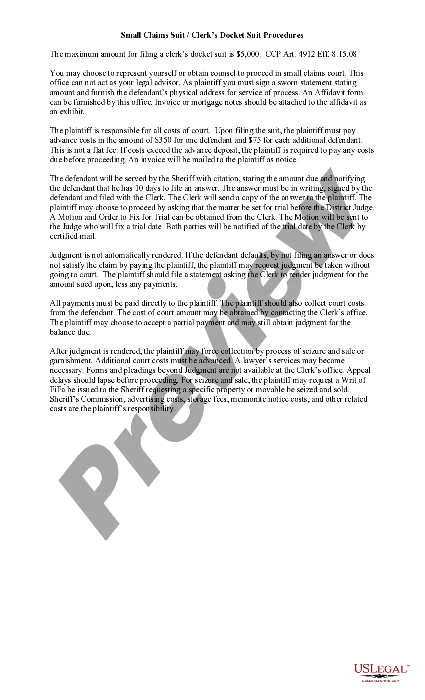 Preview Affidavit of Clerk's Docket Suit