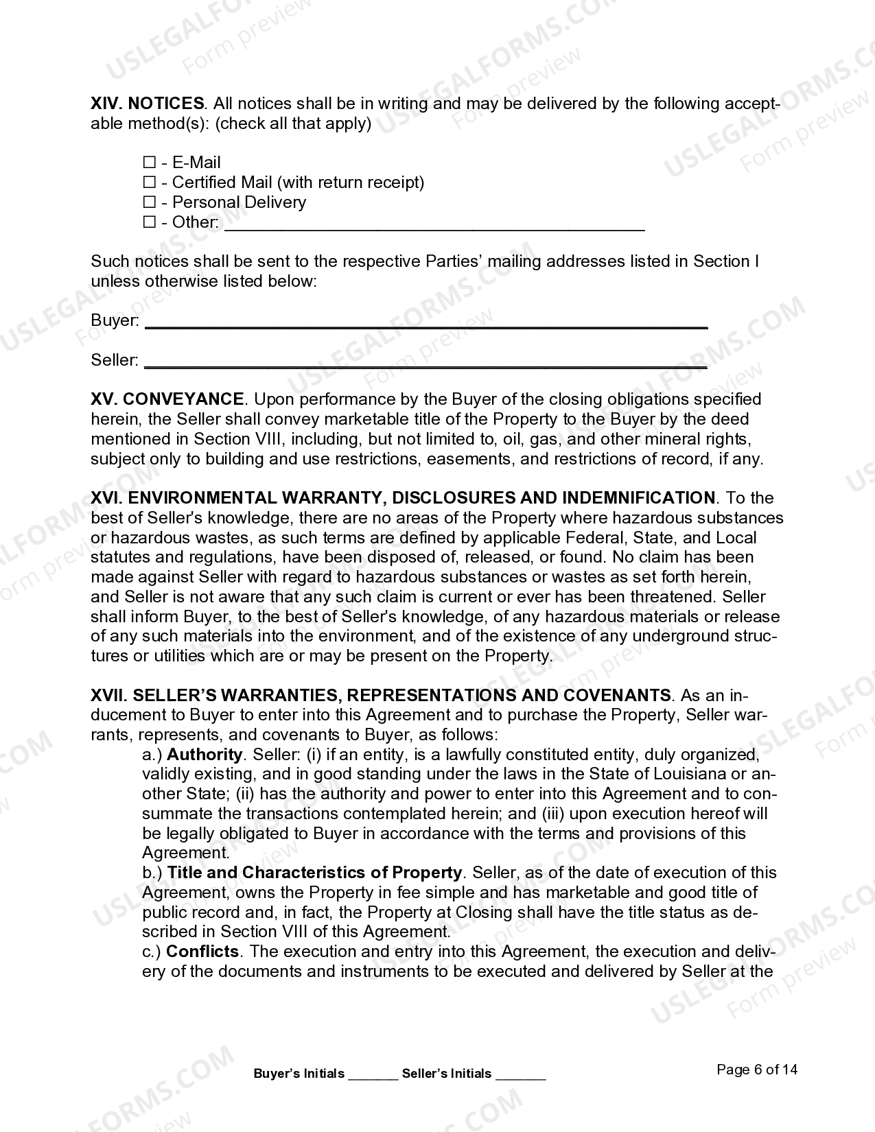 Louisiana Commercial Real Estate Purchase Agreement US Legal Forms