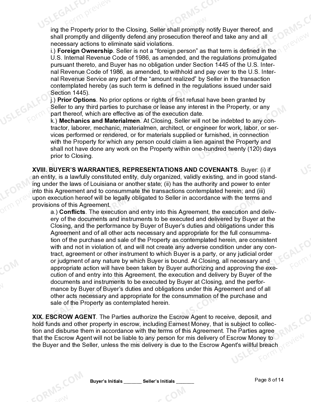 Louisiana Commercial Real Estate Purchase Agreement US Legal Forms