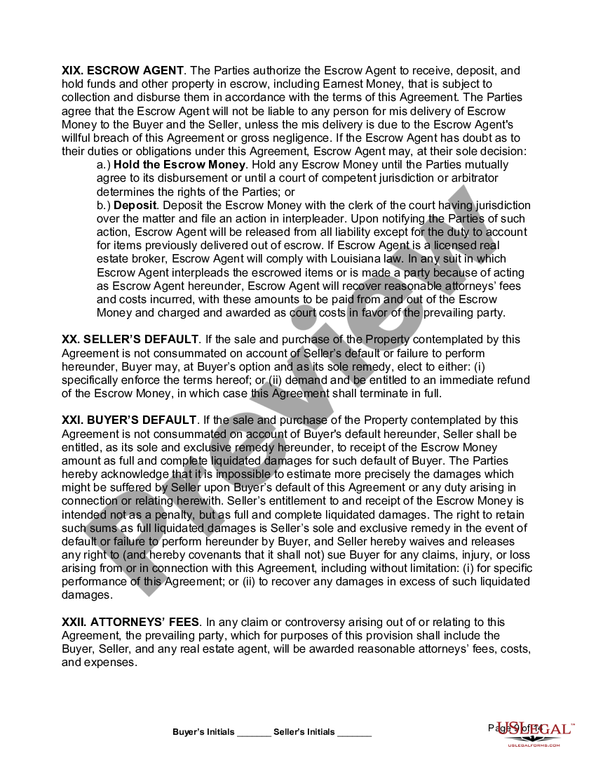 Louisiana Commercial Real Estate Purchase Agreement Us Legal Forms 0292