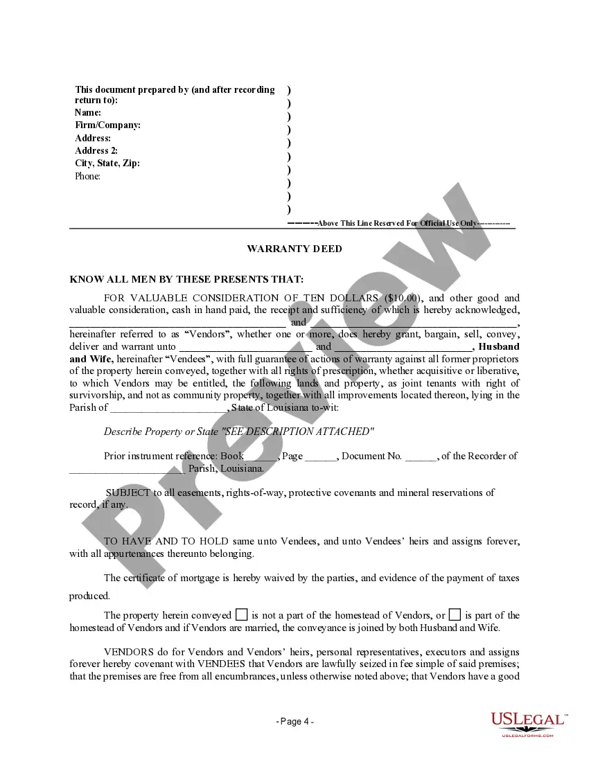 Preview Warranty Deed to convert Community Property to Joint Tenancy