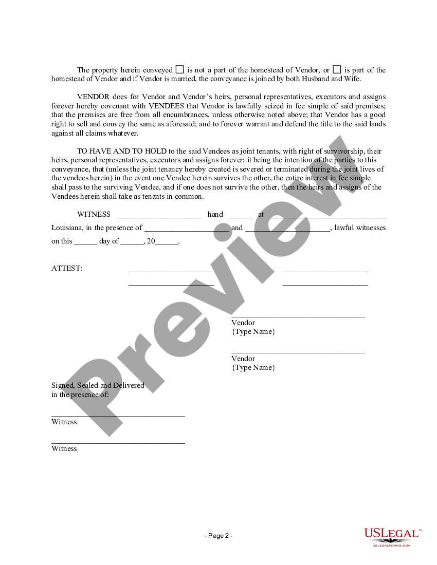 Louisiana Warranty Deed For Separate Or Joint Property To Joint Tenancy 