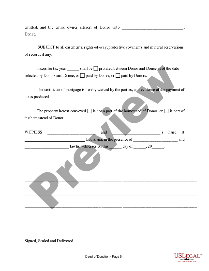 Louisiana Warranty Deed for Donation Louisiana Warranty La US Legal Forms