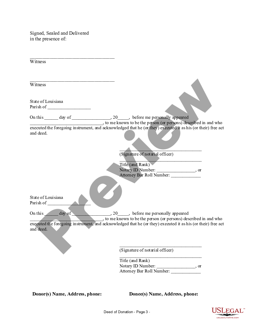 Louisiana Warranty Deed for Donation - Deed Of Donation Sample | US ...