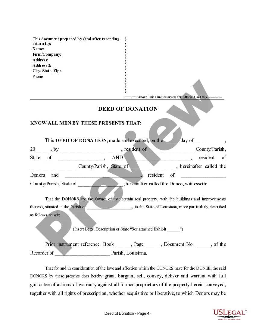 Preview Warranty Deed for Donation - Two Individuals to One Individual