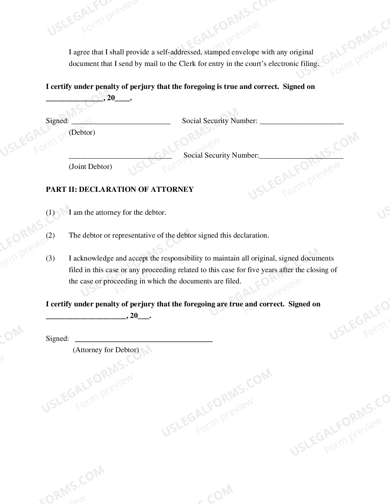 Preview Declaration Regarding Electronic Filing